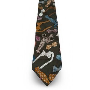 Pierre Balmain Paris Mens Italian Silk Tie Gray Novelty Bow Tie Print 3.75x56